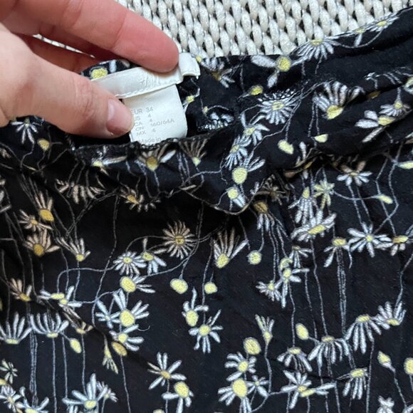 Tiered Handkerchief Midi Skirt in Black Ditsy Floral Daisy Print - Picture 6 of 7